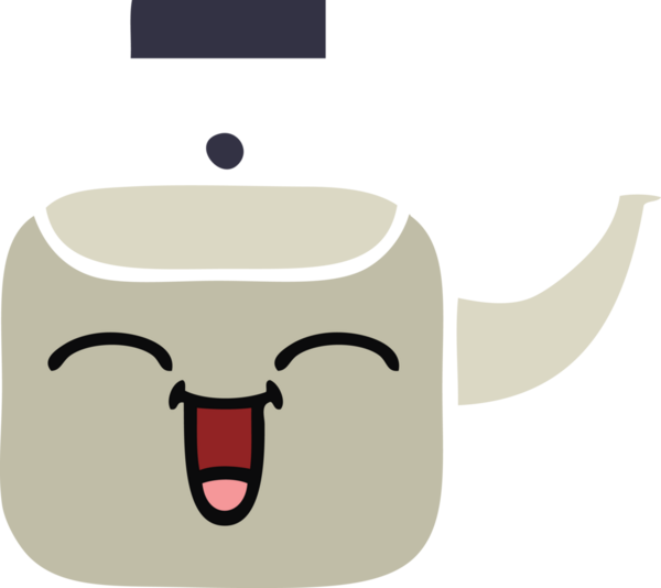 Bir insan tarafından çizilmiş bir çaydanlığın düz renkli retro karikatürü