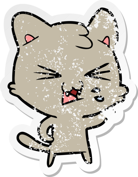 Bir insan tarafından çizilmiş bir karikatür tıslayan kedinin sıkıntılı çıkartması.