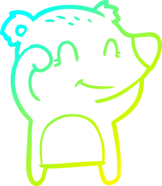 Bir insan tarafından çizilmiş yorgun, gülümseyen ayı çizgi filmi.