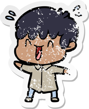 Bir insan tarafından çizilmiş gülen bir çizgi film karakterinin sıkıntılı çıkartması.