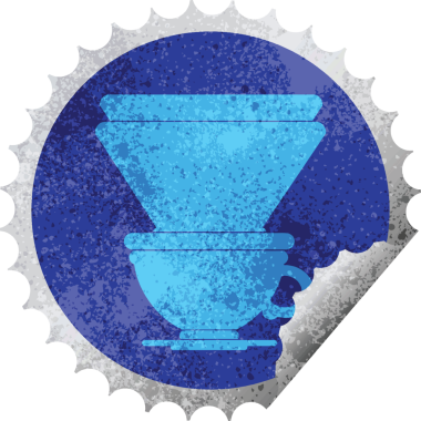 Bir insan tarafından çizilmiş kahve filtresi dairesel kabuk soyma etiketi