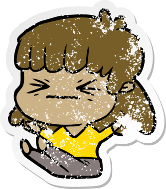 Bir insan tarafından çizilmiş kızgın bir kızın sıkıntılı çıkartması.