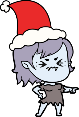 Bir insan tarafından çizilmiş Noel Baba şapkası takan vampir bir kızın çizimi.
