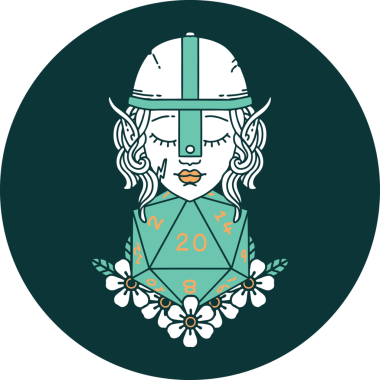 Bir insan tarafından çizilmiş 20 zarlı elf dövüşçüsü ikonu.