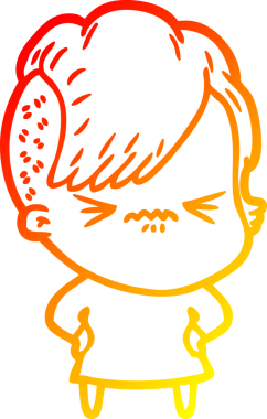 Bir insan tarafından çizilmiş, kızgın bir hipster kızın çizgi çizimi.