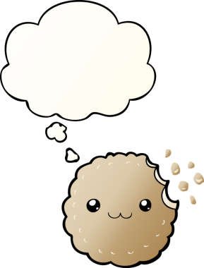 Düşünce baloncuklu çizgi film bisküvisi, bir insan tarafından çizilmiş düzgün bir gradyan stil.