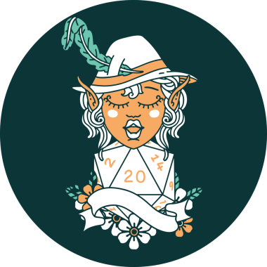 Bir insan tarafından çizilmiş doğal yirmilik Elf Ozan karakteri ikonu