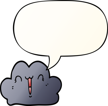 Tatlı çizgi film bulutu, konuşma baloncuğu, bir insan tarafından çizilmiş düzgün bir gradyan stil.