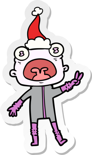 Bir insan tarafından çizilmiş Noel Baba şapkası giyen garip bir uzaylının el yazısı.