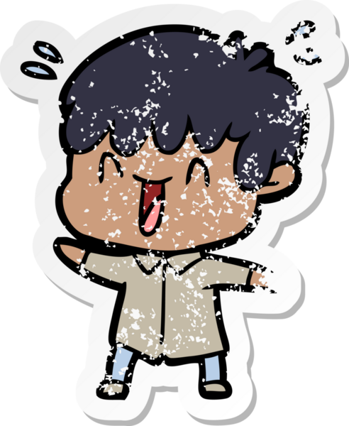 Bir insan tarafından çizilmiş gülen bir çizgi film karakterinin sıkıntılı çıkartması.