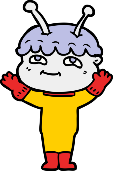 Bir insan tarafından çizilmiş dost canlısı çizgi film uzay adamı.