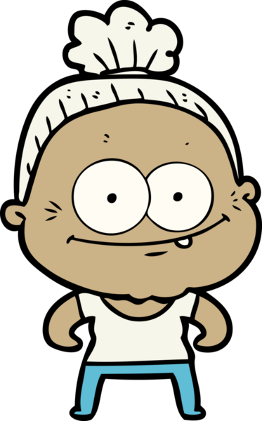 Bir insan tarafından çizilmiş mutlu yaşlı kadın çizgi filmi.