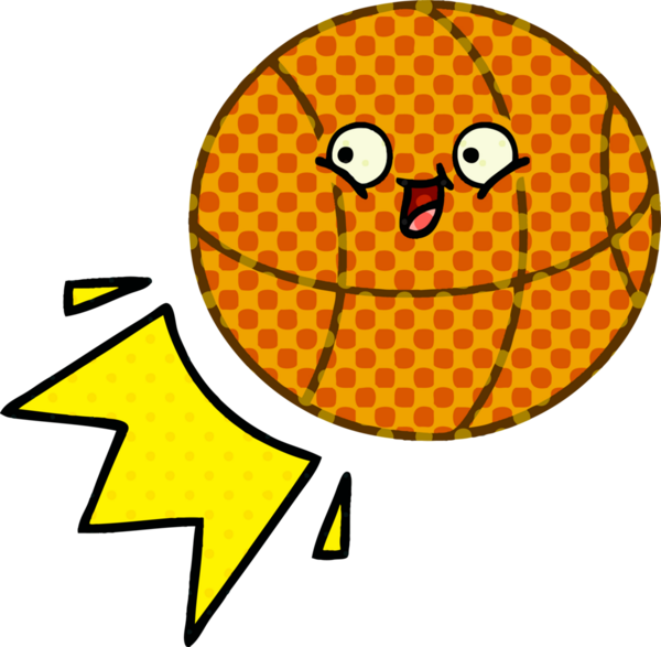 Bir insan tarafından çizilmiş bir basketbol topunun çizgi romanı.