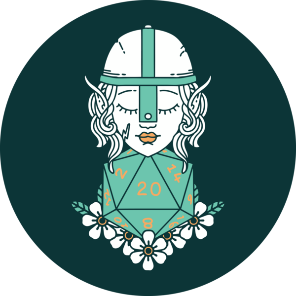 Bir insan tarafından çizilmiş 20 zarlı elf dövüşçüsü ikonu.