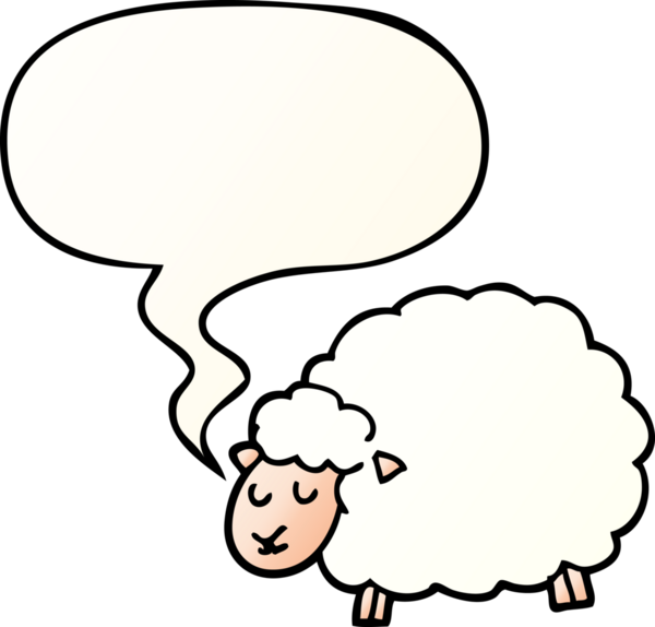 Bir insan tarafından çizilmiş, konuşma baloncuklu çizgi film koyunu.