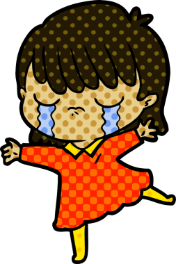 Bir insan tarafından çizilmiş ağlayan çizgi film kadını.