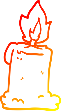 Bir insan tarafından çizilmiş karikatür yanan bir mumun sıcak çizgi çizimi