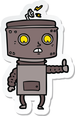 Bir insan tarafından çizilmiş robot karikatür çıkartması.