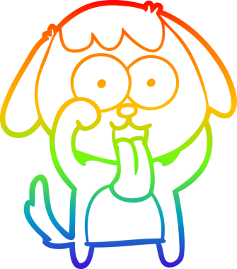 Gökkuşağı gradyan çizimi. Bir insan tarafından çizilmiş şirin bir köpek çizimi.