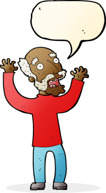 Karikatür, bir insan tarafından çizilmiş konuşma balonlu yaşlı adamı dehşete düşürdü.