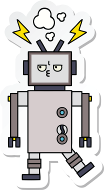 Bir insan tarafından çizilmiş şirin çizgi film robotunun çıkartması.