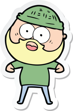 Karikatür çıkartması. Bir insan tarafından çizilmiş sakallı adamı şaşırttı.