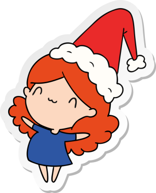 Bir insan tarafından çizilmiş Kawai kızının el çizimi Noel çıkartması.