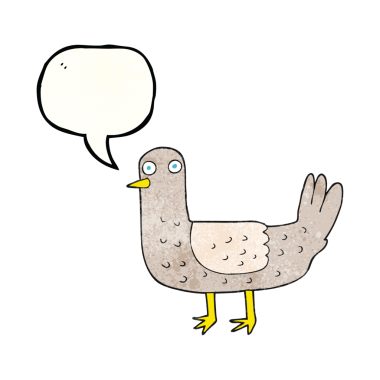 Bir insan tarafından çizilmiş serbest konuşma balonu desenli çizgi film kuşu