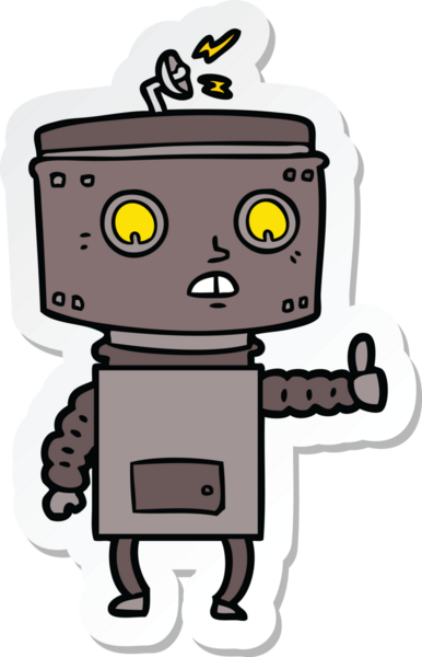 Bir insan tarafından çizilmiş robot karikatür çıkartması.