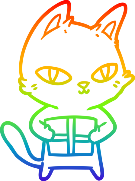 Gökkuşağı gradyan çizgi çizimi Bir insan tarafından çizilmiş karikatür kedi