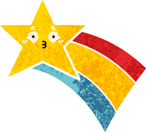 Bir insan tarafından çizilmiş gökkuşağı yıldızının retro çizim tarzı karikatürü