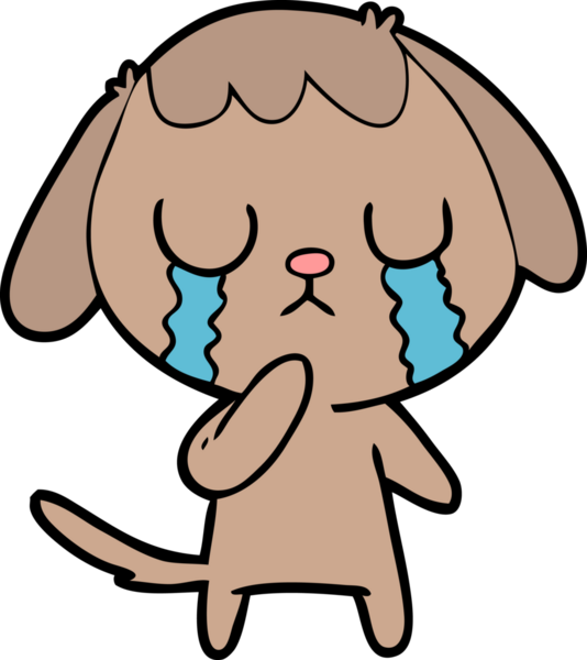 Bir insan tarafından çizilmiş şirin bir çizgi film köpeği ağlıyor.