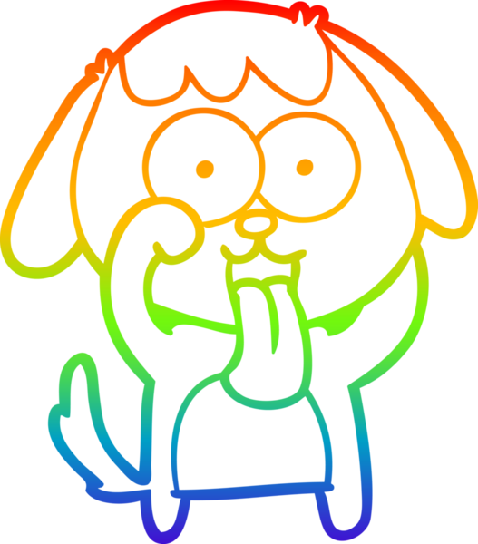 Gökkuşağı gradyan çizimi. Bir insan tarafından çizilmiş şirin bir köpek çizimi.