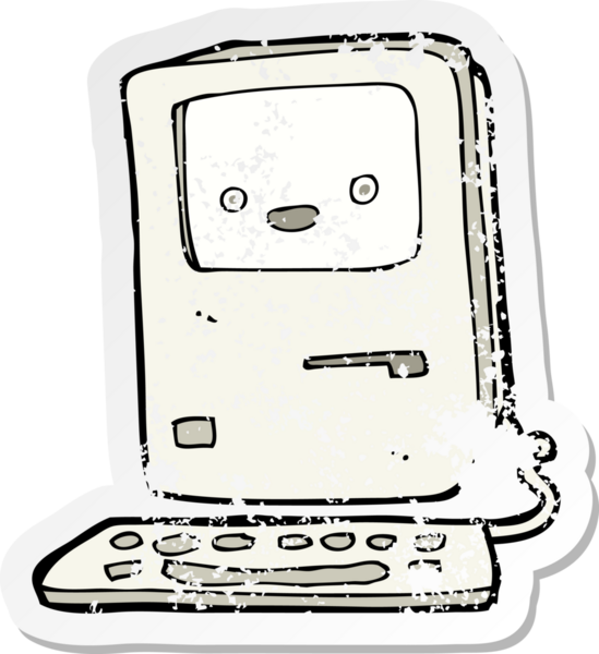 Bir insan tarafından çizilmiş eski bir bilgisayarın gerilimli çıkartması.