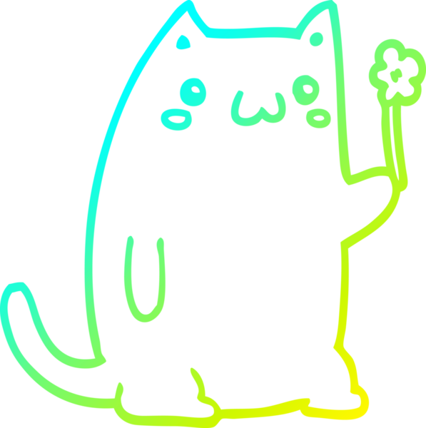 Bir insan tarafından çizilmiş çiçekli şirin bir çizgi film kedisinin soğuk çizgi çizimi