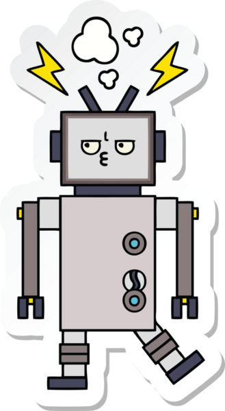 Bir insan tarafından çizilmiş şirin çizgi film robotunun çıkartması.