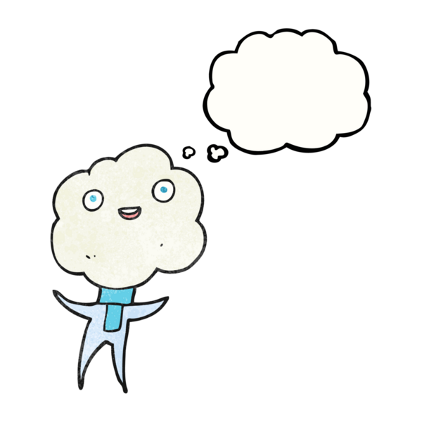 Bir insan tarafından çizilmiş sevimli bulut kafalı yaratık.