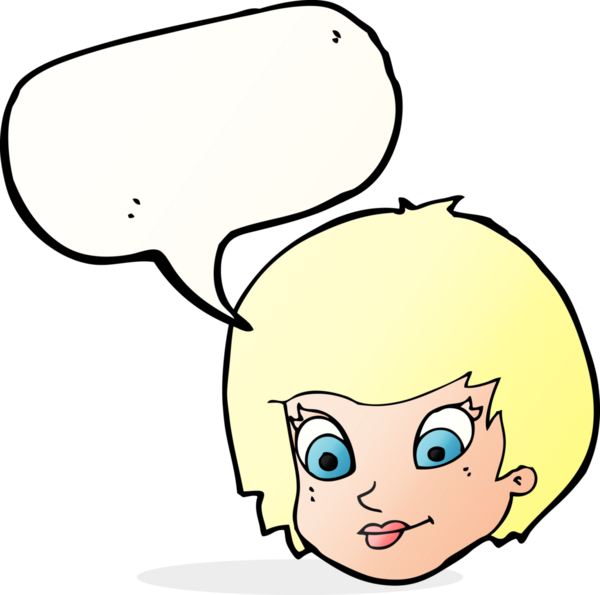 Bir insan tarafından çizilmiş konuşma baloncuğu olan bir kadın yüzü.