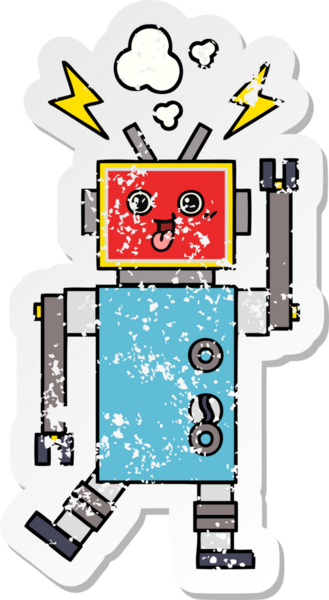 Bir insan tarafından çizilmiş sevimli, çılgın bir robotun sıkıntılı çıkartması.