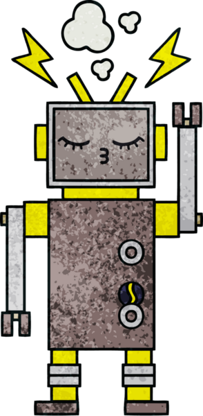 Bir insan tarafından çizilmiş bir robotun retro grunge dokusu