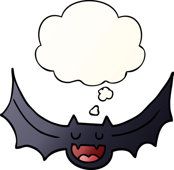 Düşünce baloncuğu olan karikatür yarasası bir insan tarafından çizilmiş.