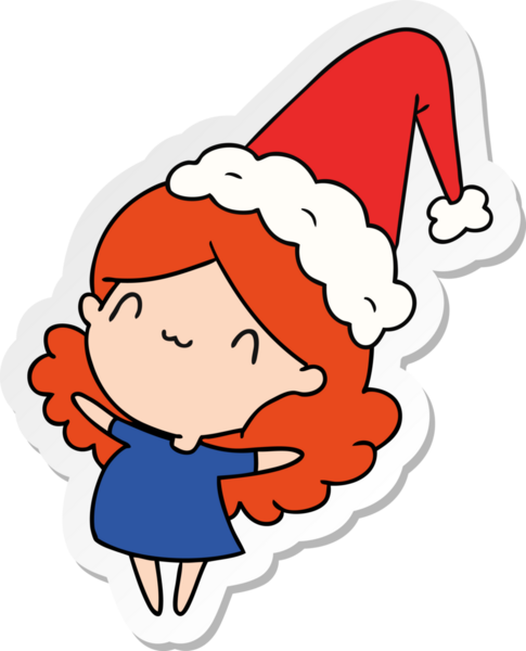 Bir insan tarafından çizilmiş Kawai kızının el çizimi Noel çıkartması.