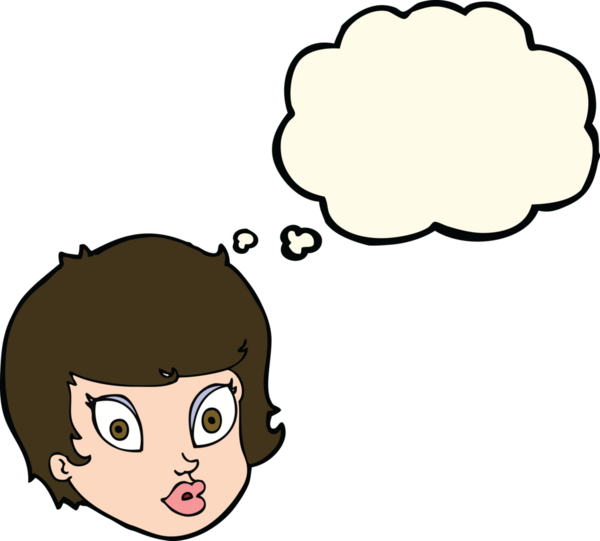 Bir insan tarafından çizilmiş düşünce baloncuğuyla kadın yüzünü şaşırtan çizgi film.