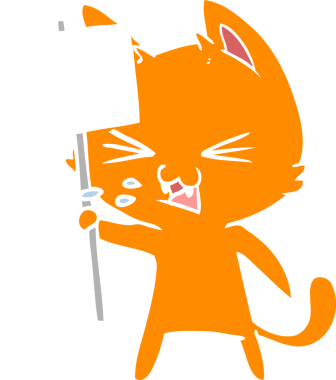 Bir insan tarafından çizilen düz renkli çizgi film kedisi