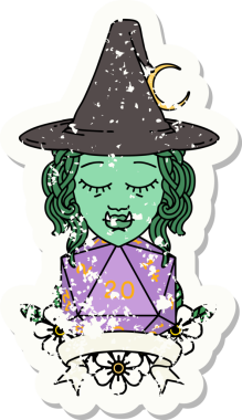 Retro Dövme Biçimi Bir insan tarafından çizilmiş doğal 20 zarlı yarı ork cadı karakteri