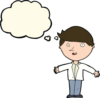 Düşünce baloncuğu bir insan tarafından çizilmiş sıradan ceketli bir karikatür adamı.