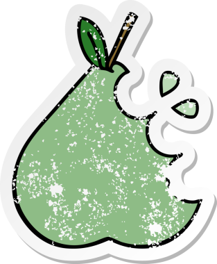 Bir insan tarafından çizilmiş yeşil armut karikatürünün sıkıntılı çıkartması.