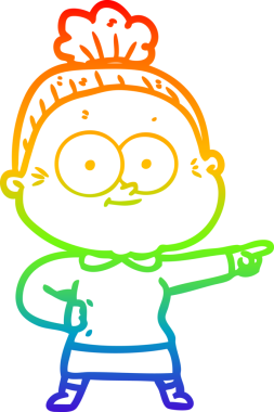 Gökkuşağı gradyan çizgi çizimi Bir insan tarafından çizilmiş mutlu yaşlı kadın