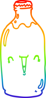 Gökkuşağı gradyan çizgisi bir insan tarafından çizilmiş şirin bir süt şişesinin çizimi