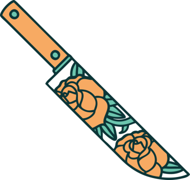 Bir hançerin ve bir insanın çizdiği çiçeklerin ikonik dövme şekli.